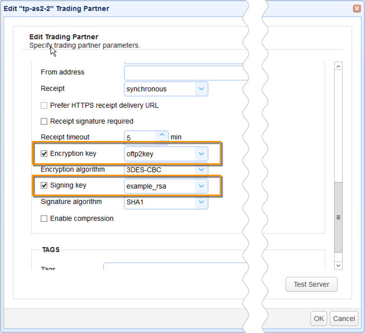 as2 trading partner encryption and signature keys